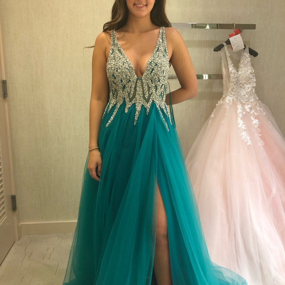 Neiman Marcus Teal and Silver Prom Dress